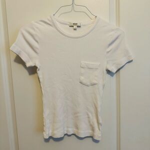 Agolde White Ribbed Pocket Tee